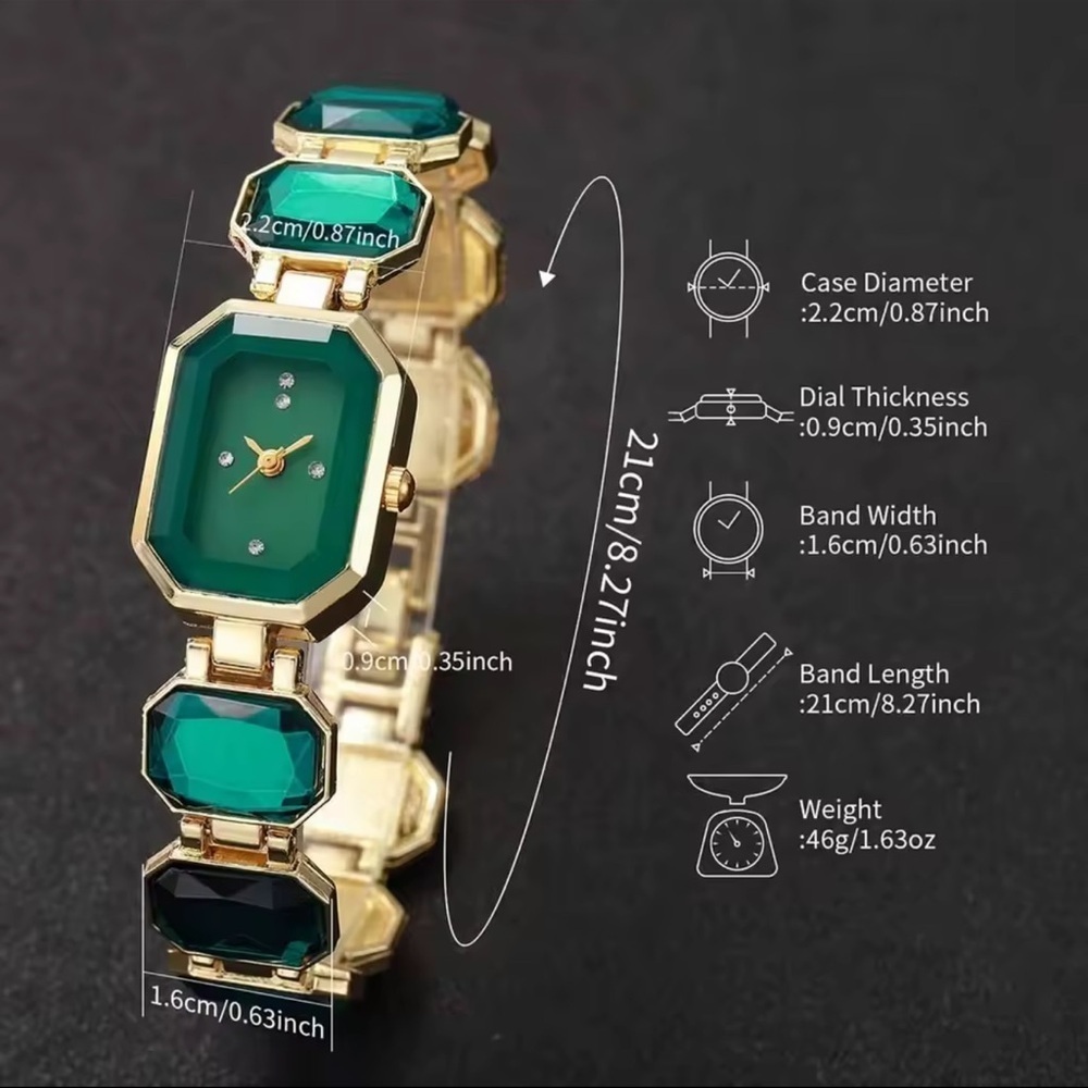 Classic Aquamarine Crystal Elegant Gold Watch - Picture 5 of 5